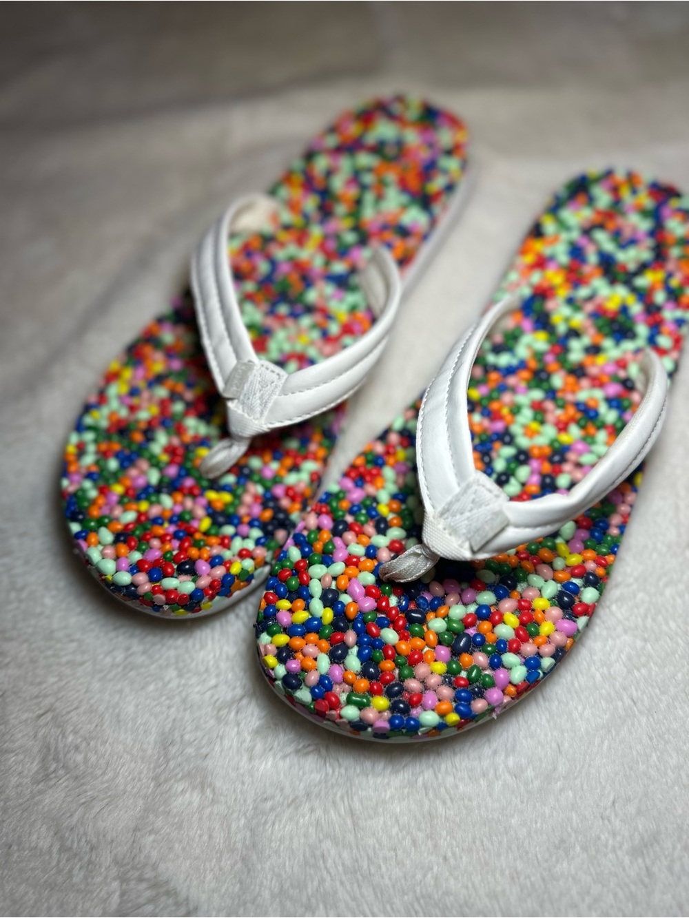 Sanuk Bubblecush Rainbow Confetti Beaded Flip Flops Size 8